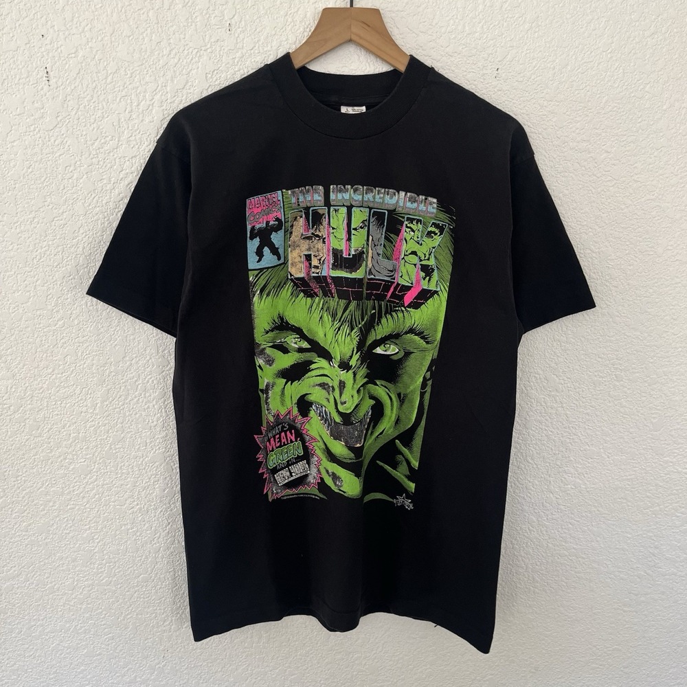 Vintage 90s Marvel Comics Incredible Hulk T-Shirt L Fruit of the Loom Mean Green
